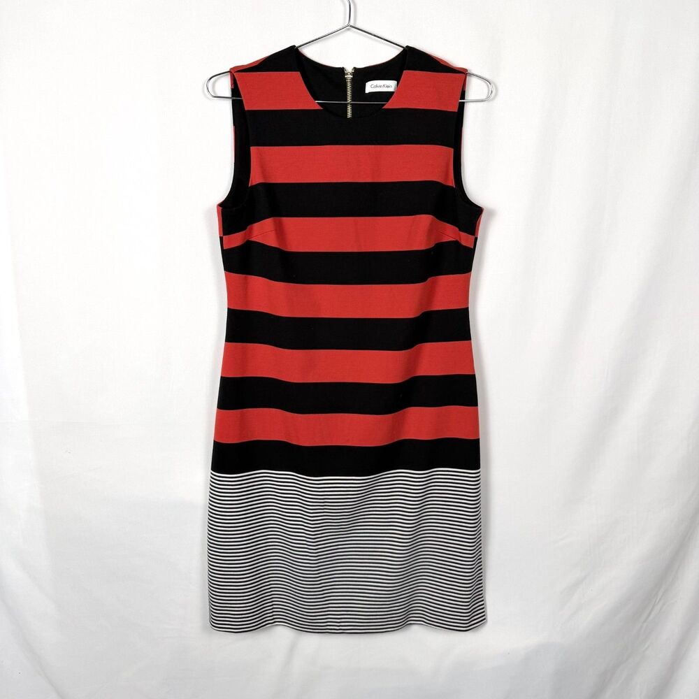 Calvin Klein Red/Black Bold Strips Sheath Dress Tailgate UGA UofL Women's Small